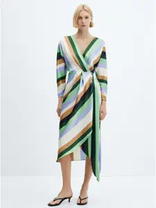 MANGO Striped A-Line Midi Dress