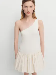 MANGO One Shoulder Fit & Flare Mini Dress