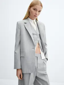 MANGO Women Striped Single Breasted Regular Fit Blazers