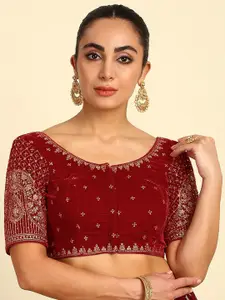 Soch Embroidered Velvet Short Sleeve  Saree  Blouse