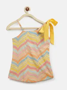 TALES & STORIES Girls Striped Printed One Shoulder Crop Top With Sharara
