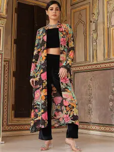 AKS Couture Shoulder Straps Crop Top With Printed Jacket & Trousers