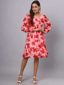 BRINNS Floral Print Puff Sleeve Georgette Fit & Flare Dress