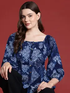 all about you Ethnic Print Puff Sleeve Top