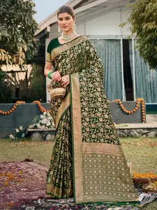 SANGAM PRINTS Floral Woven Design Zari Satin Banarasi Saree