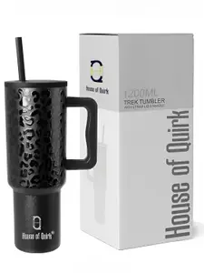 HOUSE OF QUIRK Black & White Stainless Steel Printed Double Wall Vacuum Water Bottle 1.2 L