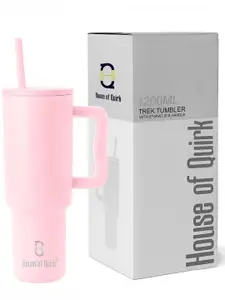 HOUSE OF QUIRK Pink & Grey Stainless Steel Solid Double Wall Vacuum Water Bottle 1.2 L