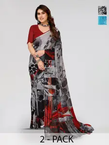 ANAND SAREES Selection Of 2 Floral Printed Poly Georgette Sarees