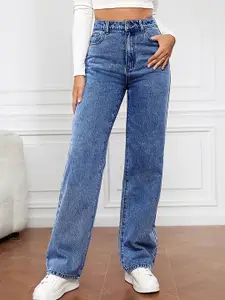LULU & SKY Women Straight Fit High-Rise Light Fade Clean Look Stretchable Jeans