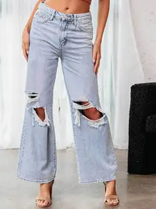 LULU & SKY Women Wide Leg High-Rise Highly Distressed Stretchable Jeans