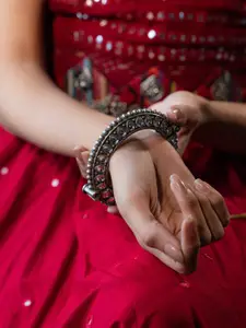 Binnis Wardrobe Silver-Plated Kundan Studded Bangle