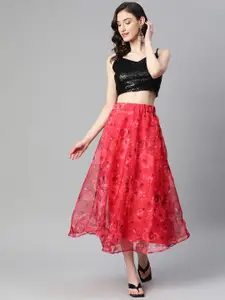 Purple State Embellished Top with Printed Skirt