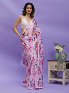 Mitera Floral Printed Sequinned Silk Blend Saree