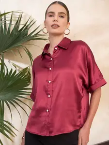 KASSUALLY Maroon Comfort Boxy Opaque Casual Shirt