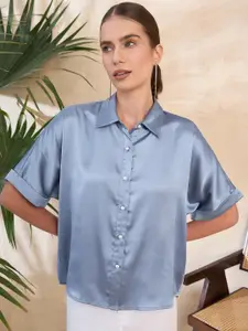 KASSUALLY Comfort Boxy Pearl Embellished Satin Casual Shirt