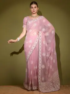 Mitera Pink Ethnic Embroidered Saree
