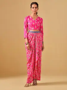 Global Desi Printed Crop Top with Skirt Ethnic Co-Ords