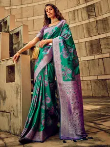 Mitera Ethnic Motifs Woven Design Zari Satin Banarasi Saree