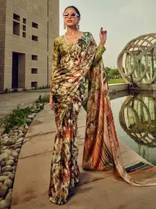 Mitera Geometric Printed Satin Saree