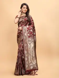DRIZOMIZ Ethnic Motifs Woven Design Zari Pure Silk Jacquard Banarasi Saree