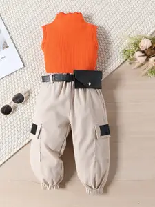 INCLUD Girls Self Design Sleeveless Top With Joggers