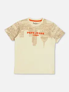 Pepe Jeans Boys Graphic Printed Round Neck Short Sleeves Pure Cotton T-shirt