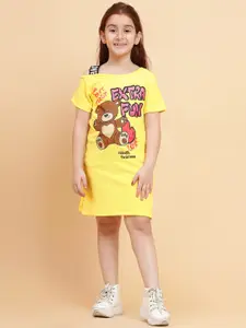 YK Girls Graphic Printed Asymmetric Neck Cotton T-shirt Dress