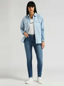 Pepe Jeans Women Comfort Fit Overdyed Twill Weave Pure Cotton Casual Shirt