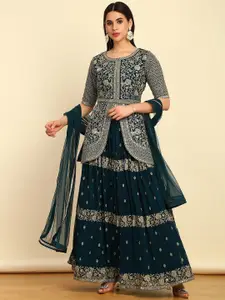 Soch Teal Green Embroidered Mirror Work Ready to Wear Lehenga & Blouse With Dupatta