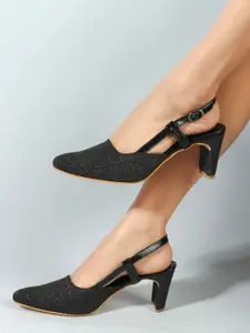 ICONICS Embellished Pointed Toe Block Heeled Pumps