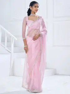 Saree mall Embellished Beads and Stones Organza Saree