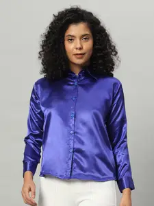 Funday Fashion Spread Collar Satin Casual Shirt