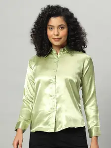 Funday Fashion Spread Collar Satin Casual Shirt