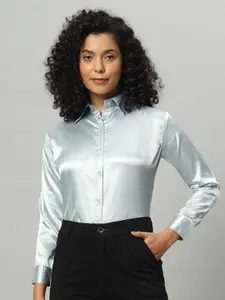 Funday Fashion Spread Collar Satin Casual Shirt