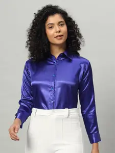 Funday Fashion Spread Collar Satin Casual Shirt