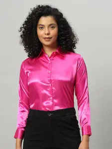 Funday Fashion Spread Collar Satin Casual Shirt