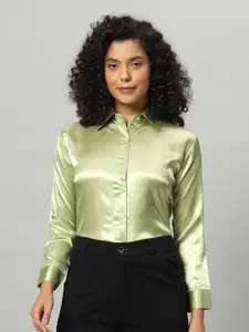 Funday Fashion Spread Collar Satin Casual Shirt