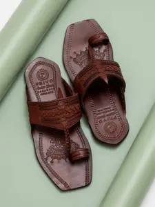 PRIVO by Inc.5 Men Ethnic Leather Kolhapuris Comfort Sandals