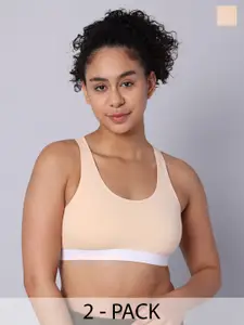 Sillysally Pack Of 2 Full Coverage Non Padded Workout Bra with All Day Comfort