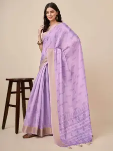 Ishin Purple Ethnic Motifs Printed Zari Saree