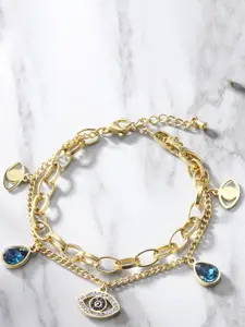 MEENAZ Rose Gold-Plated Stainless Steel American Diamond Studded Wraparound Bracelet