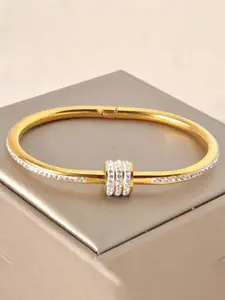 MEENAZ Gold-Plated Stainless Steel American Diamond Studded Antique Bangle-Style Bracelet