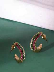 AMI Gold Plated Stone Studded Contemporary Half Hoop Earrings
