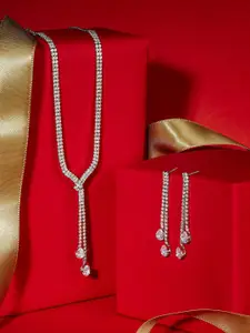 AMI Women Silver-Plated Artificial Stones-Studded Necklace And Earrings