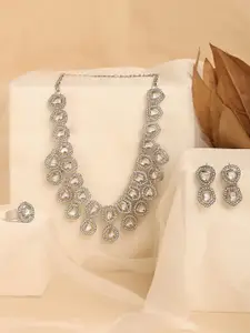 AMI Silver-Plated Austrian Diamond-Studded Necklace and Earrings