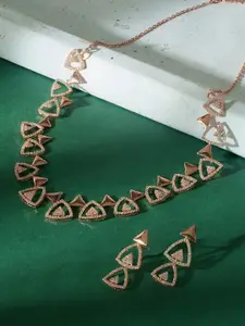 AMI Rose Gold-Plated Cubic Zirconia-Studded Necklace and Earrings