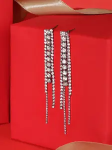 AMI Silver-Plated Stone-Studded Contemporary Drop Earrings