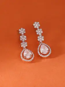AMI Rose Gold-Plated Cubic Zirconia-Studded Teardrop Shaped Drop Earrings