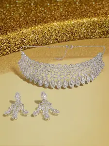AMI Women Silver-Plated Cubic Zirconia-Studded Necklace and Earrings