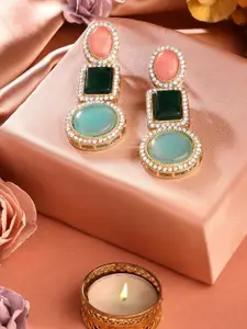 AMI Gold-Plated Stone-Studded Geometric Drop Earrings